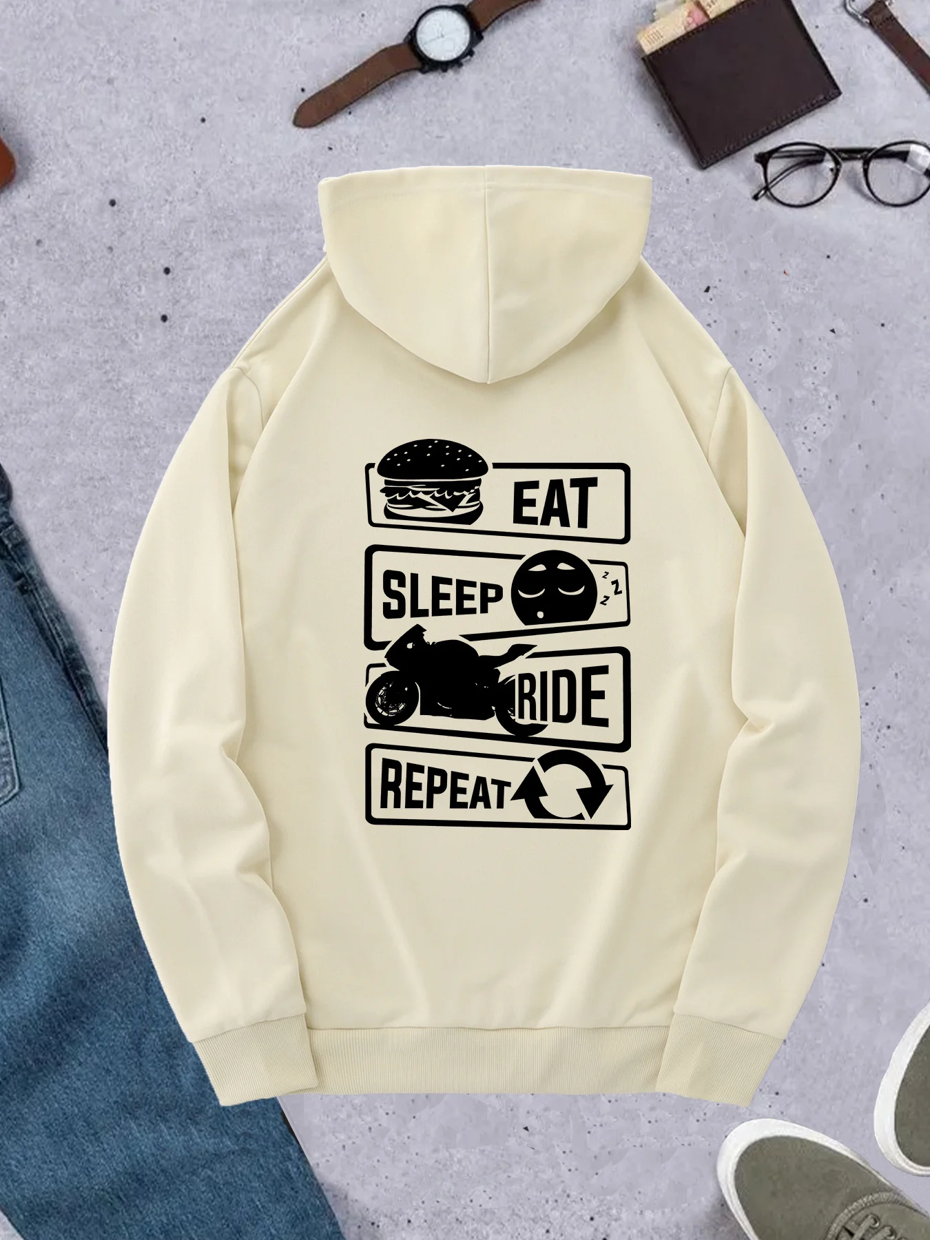 韓国トレンドのメンズパーカー。食べ、眠り、走る、繰り返す。モ - Korean Men Lifestyle のレビューと価格